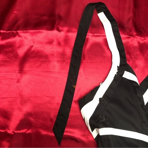 White House Black Market (WHBM) Black & White Stripped Halter Knee Length Dress - Picture 15 of 16